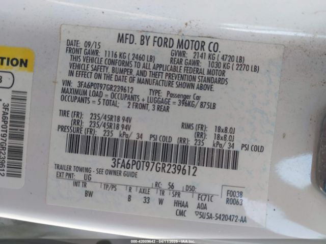 3FA6P0T97GR239612 Ford 2016