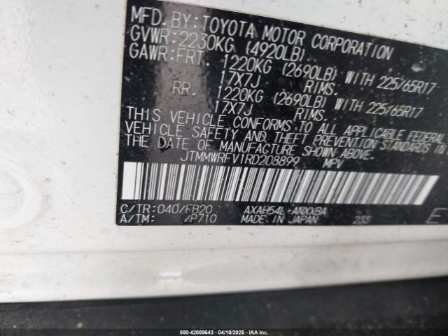 JTMMWRFV1RD208899 Toyota Rav4 Hybrid Le