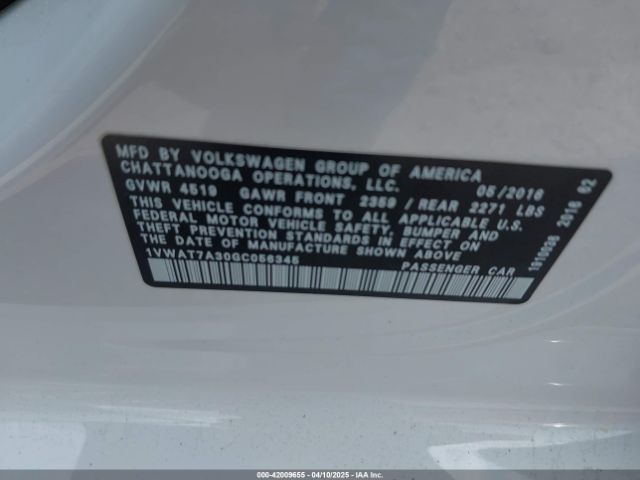 1VWAT7A30GC056345 Volkswagen Passat 1.8t S