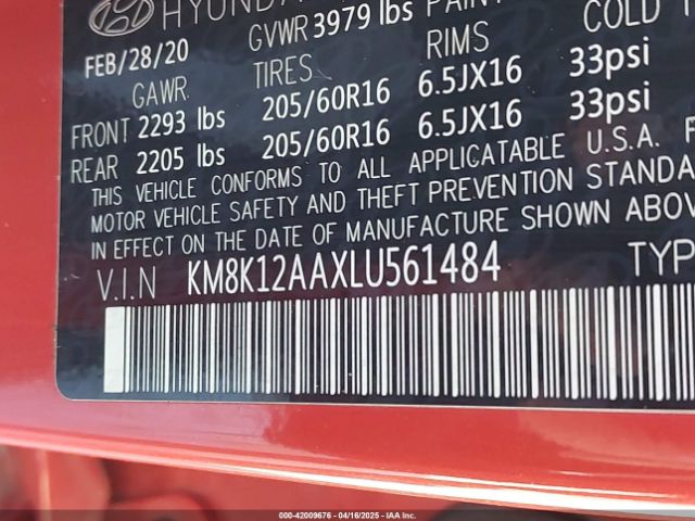 KM8K12AAXLU561484 Hyundai Kona Se