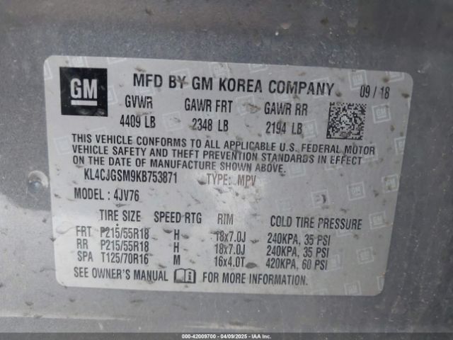 KL4CJGSM9KB753871 Buick Encore Awd Essence
