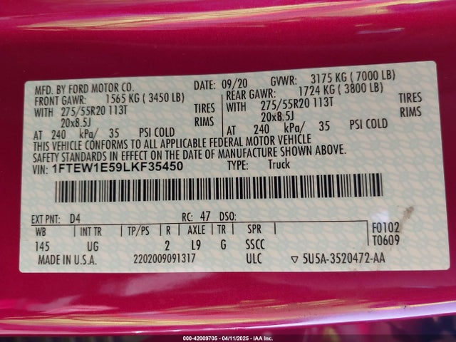Ford F-150 Xlt 2020 1FTEW1E59LKF35450 Image 9