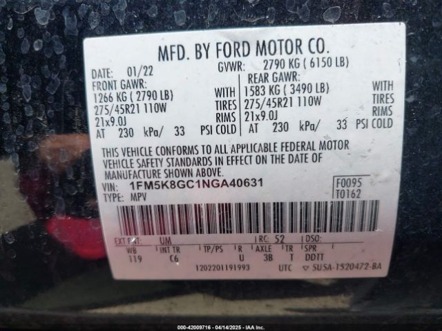 1FM5K8GC1NGA40631 Ford Explorer St