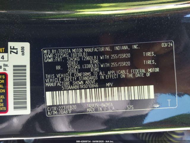5TDAAAB61RS010846 Lexus Tx 350 Premium