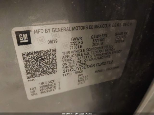 3GCUYDED0KG262712 Chevrolet Silverado 1500 Lt