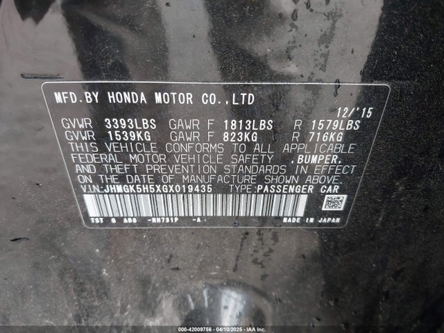 JHMGK5H5XGX019435 Honda FIT LX