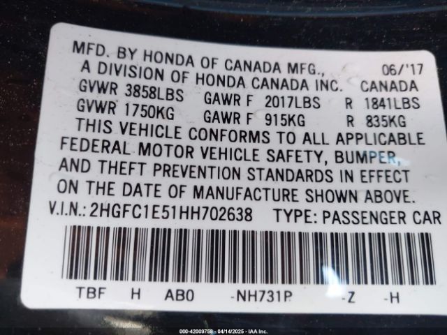 2HGFC1E51HH702638 Honda CIVIC SI