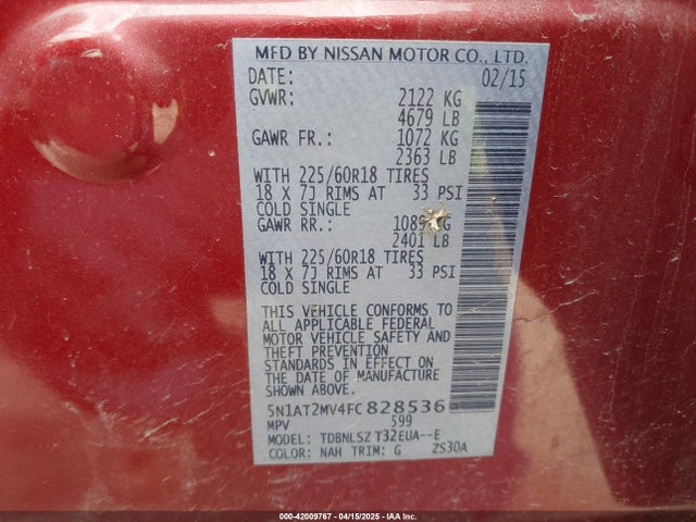 Nissan Rogue Sl 2015 5N1AT2MV4FC828536 Image 9