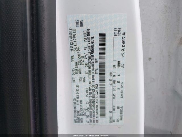 1FMCU9GX9FUC21702 Ford ESCAPE SE