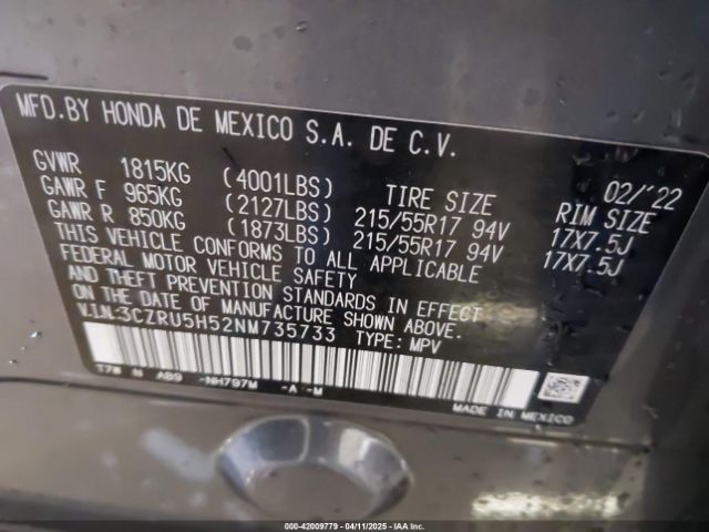 3CZRU5H52NM735733 Honda Hr-v 2wd Ex