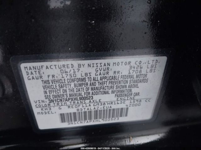 3N1CN7APXHL900523 Nissan Versa 1.6 S+