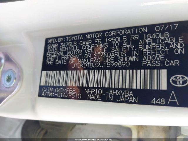 JTDKDTB32J1599890 Toyota Prius C Two