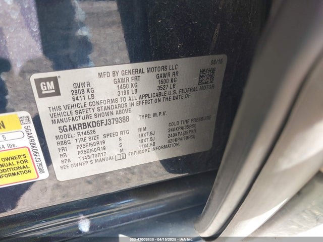 5GAKRBKD6FJ379388 Buick Enclave Leather