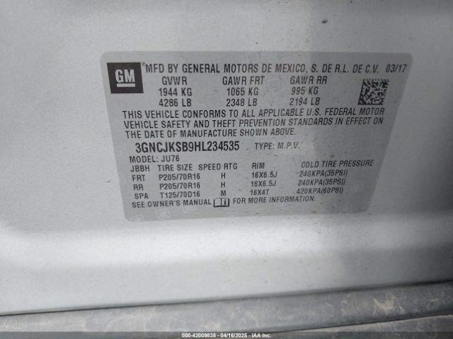 3GNCJKSB9HL234535 Chevrolet TRAX LS