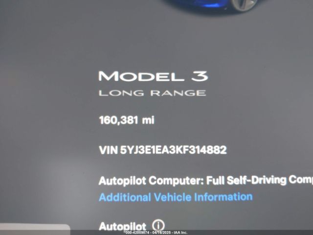 5YJ3E1EA3KF314882 Tesla Model 3 Long Range/mid Range/standard Range/standard Range Plus