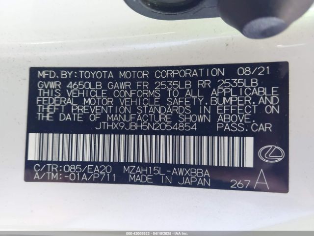 JTHX9JBH5N2054854 Lexus UX 250H