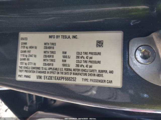 5YJ3E1EAXPF666252 Tesla Model 3 Rear-wheel Drive