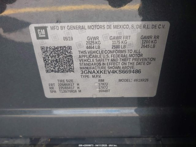 3GNAXKEV4KS669486 Chevrolet EQUINOX LT