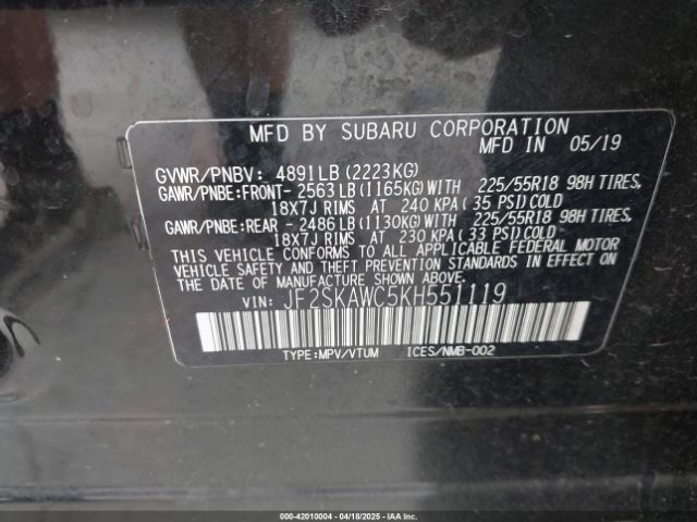 JF2SKAWC5KH551119 Subaru Forester Touring