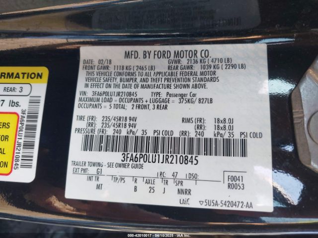 2018 FORD FUSION HYBRID 3FA6P0LU1JR210845 Photo 8