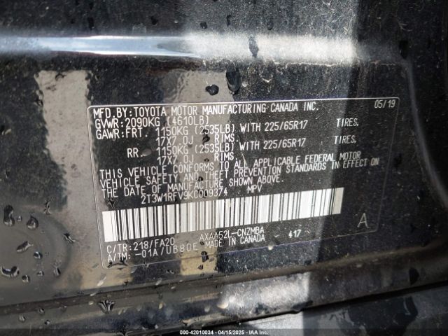 2T3W1RFV9KC009374 Toyota Rav4 Xle