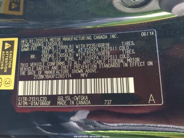 2T2BK1BAXFC265114 Lexus RX 350