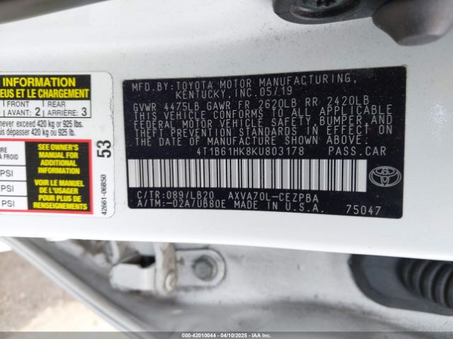 4T1B61HK8KU803178 Toyota CAMRY XSE