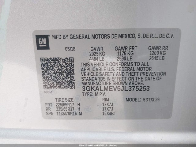 3GKALMEV5JL375253 GMC Terrain Sle