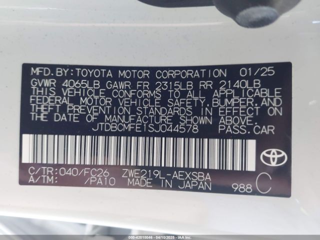JTDBCMFE1SJ044578 Toyota Corolla Hybrid Se