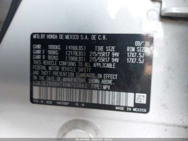 3CZRU6H7XHM703883 Honda Hr-v Ex-l