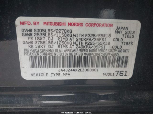 JA4JZ4AX2EZ003881 Mitsubishi OUTLANDER GT