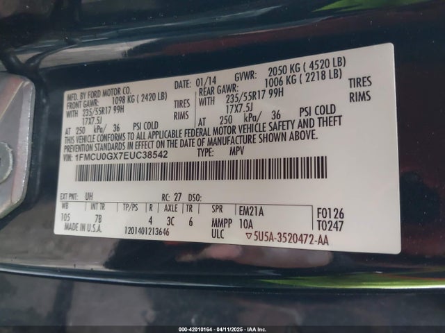 1FMCU0GX7EUC38542 Ford ESCAPE SE
