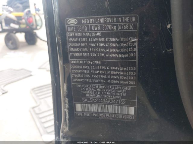 2010 LAND ROVER RANGE ROVER SPORT SALSK2D49AA247162 Photo 8
