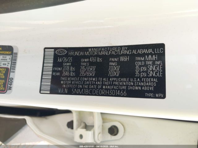 5NMJBCDE0RH301466 Hyundai TUCSON SEL