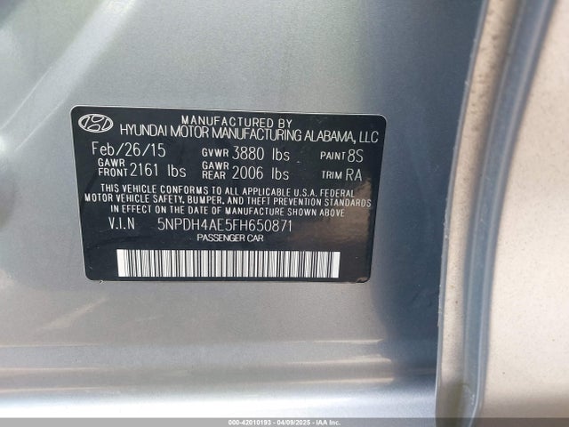 Hyundai ELANTRA SE 2015 5NPDH4AE5FH650871 Image 9