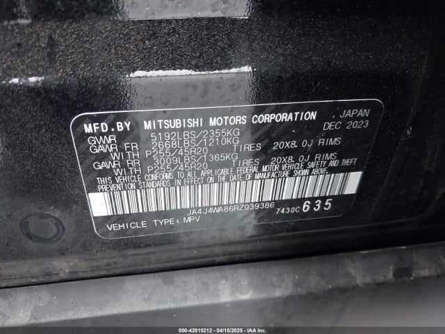 JA4J4WA86RZ039386 Mitsubishi Outlander Sel 2.5 S-awc