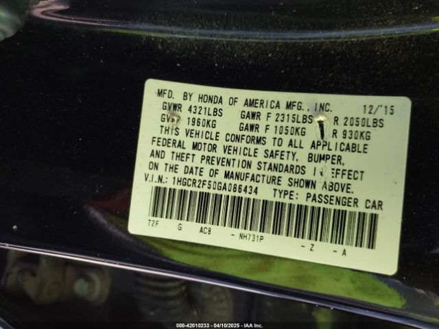1HGCR2F50GA086434 Honda Accord Sport
