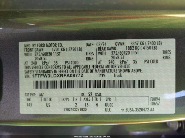 1FTFW3LDXRFA08772 Ford F-150 Xlt