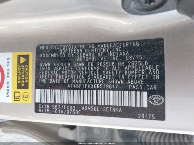 4T4BF1FKXGR519647 Toyota CAMRY LE
