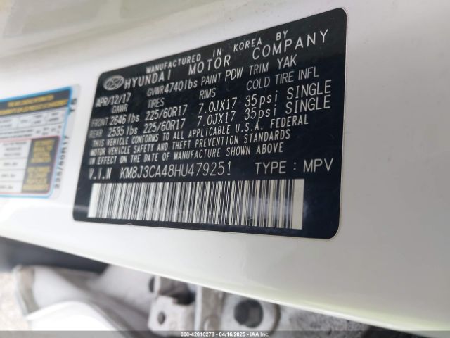 KM8J3CA48HU479251 Hyundai TUCSON SE