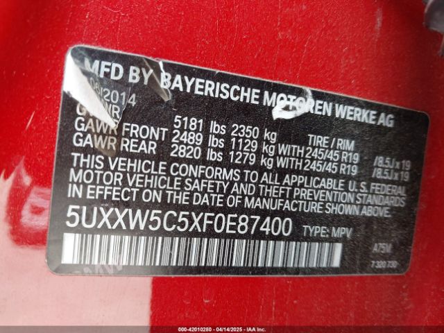5UXXW5C5XF0E87400 BMW X4 Xdrive35i