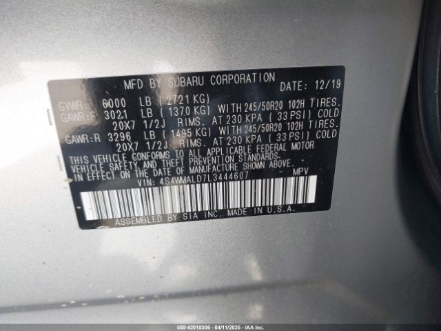 4S4WMALD7L3444607 Subaru Ascent Limited