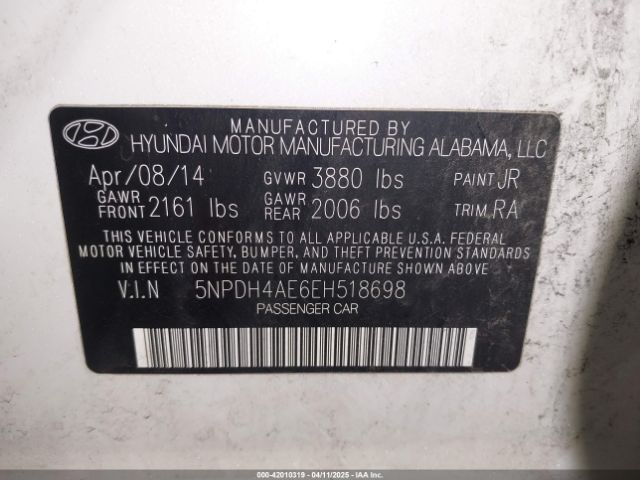 5NPDH4AE6EH518698 Hyundai ELANTRA SE