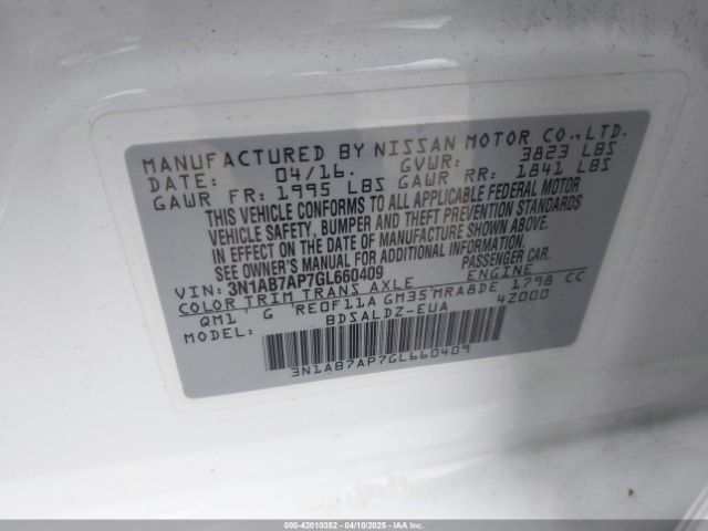 3N1AB7AP7GL660409 Nissan SENTRA SV