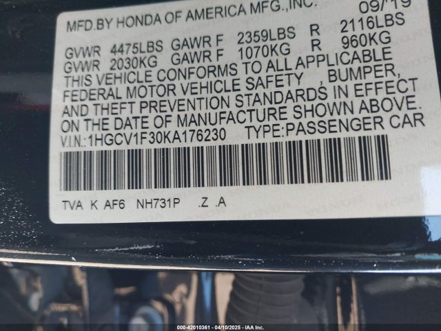 1HGCV1F30KA176230 Honda Accord Sport