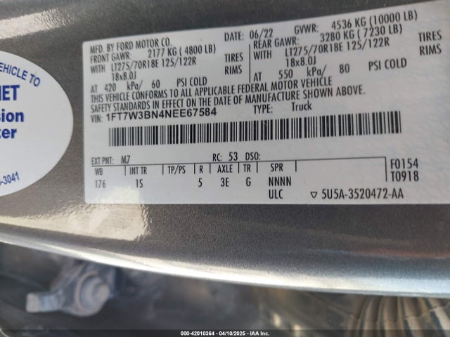 Ford F-350 Xl 2022 1FT7W3BN4NEE67584 Image 9