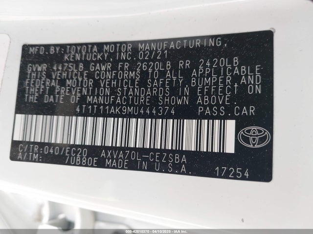 4T1T11AK9MU444374 Toyota Camry Se/night Shade