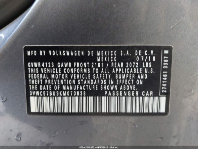 3VWC57BU3KM070838 Volkswagen 1.4 tsi