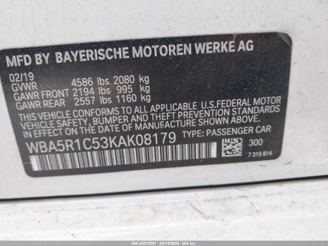 WBA5R1C53KAK08179 BMW 330I