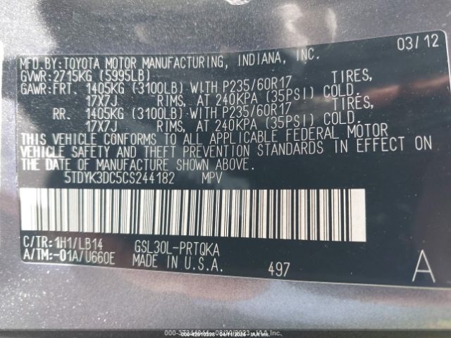 2012 TOYOTA SIENNA 5TDYK3DC5CS244182 Photo 8
